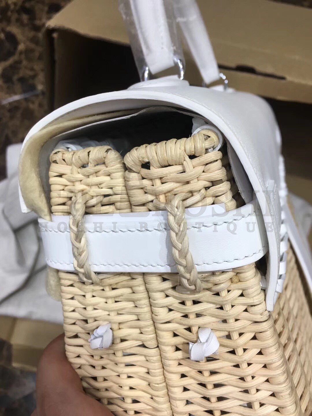 H**me5 White Picnic Kelly 35cm Wicker Bag Master Quality