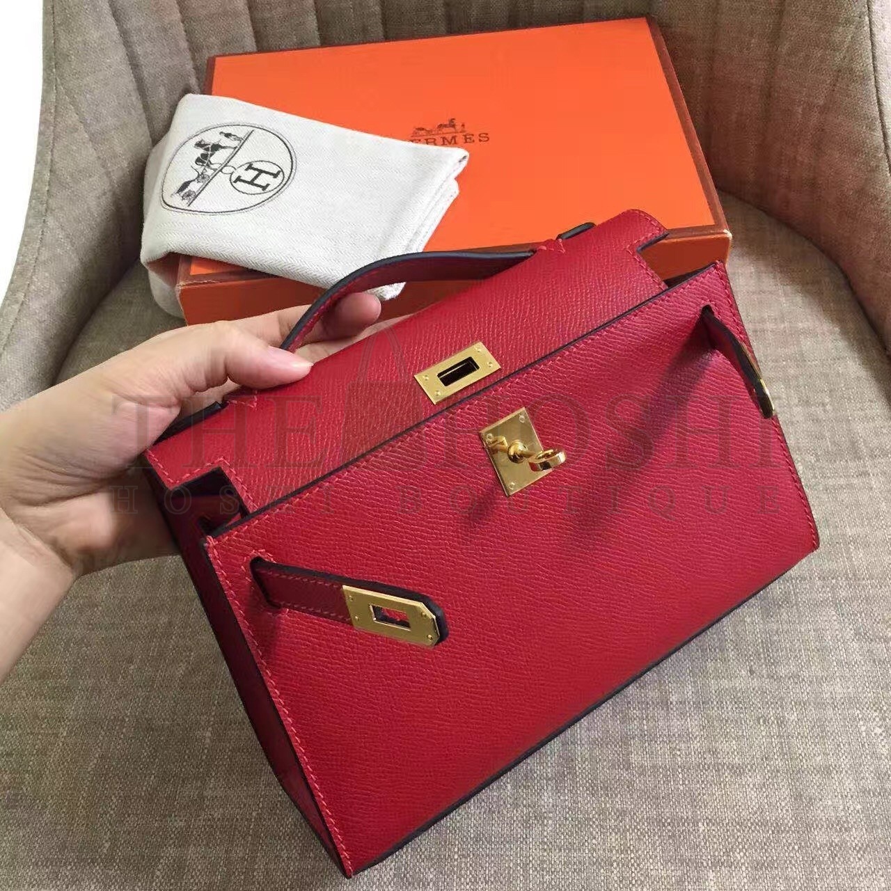 H**me5 Dark Red Kelly Pochette Epsom Handmade Bag Master Quality