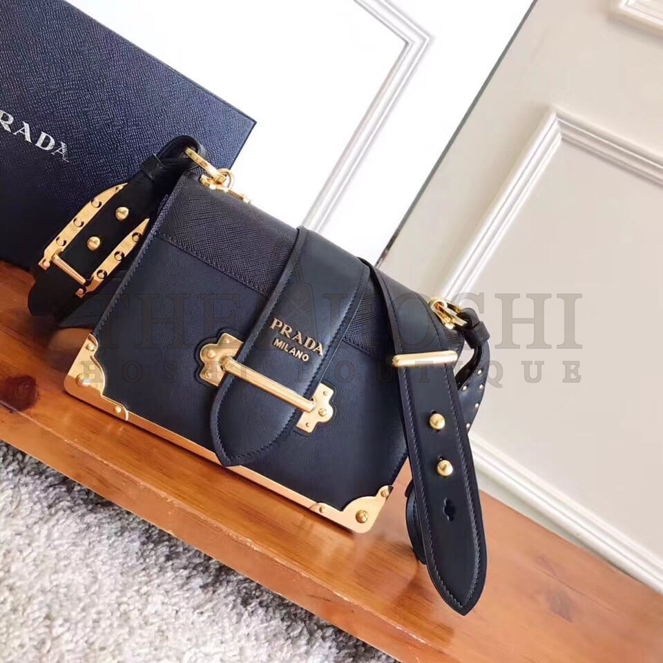 Pra*a Cahier Shoulder Bag In Black Leather Master Quality