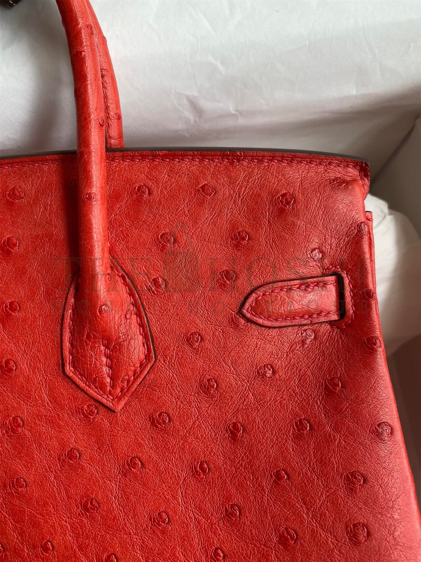H**me5 Birkin 25 Retourne Handmade Bag In Red Ostrich Leather Master Quality
