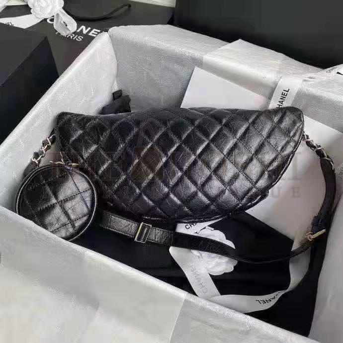 Ch**el CC Bumbag Waist Pack Pocket Aged Calfskin Leather-Black top 1:1 qualtiy Master Quality