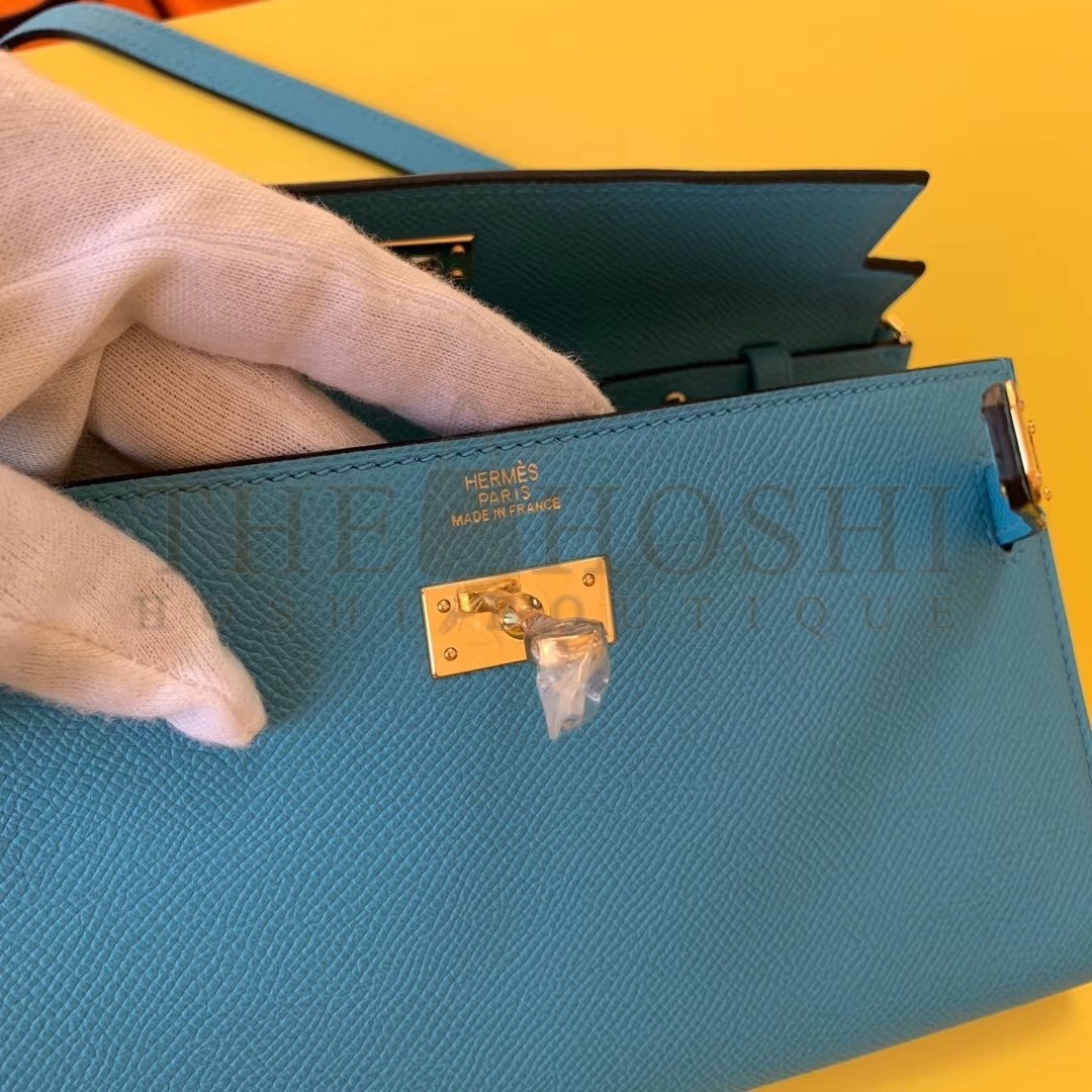 H**me5 Kelly Classique To Go Wallet In Blue Du Nord Epsom Calfskin Master Quality