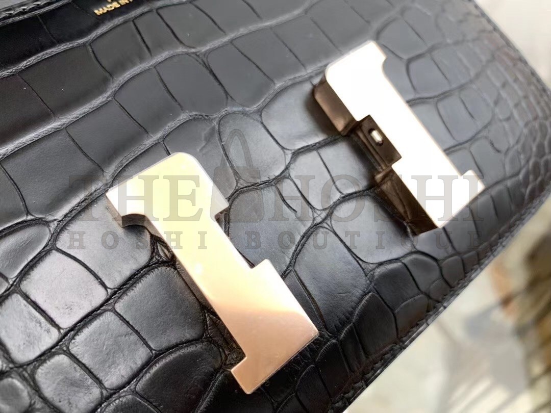H**me5 Mini Constance 18cm Bag In Black Alligator Crocodile Skin Master Quality