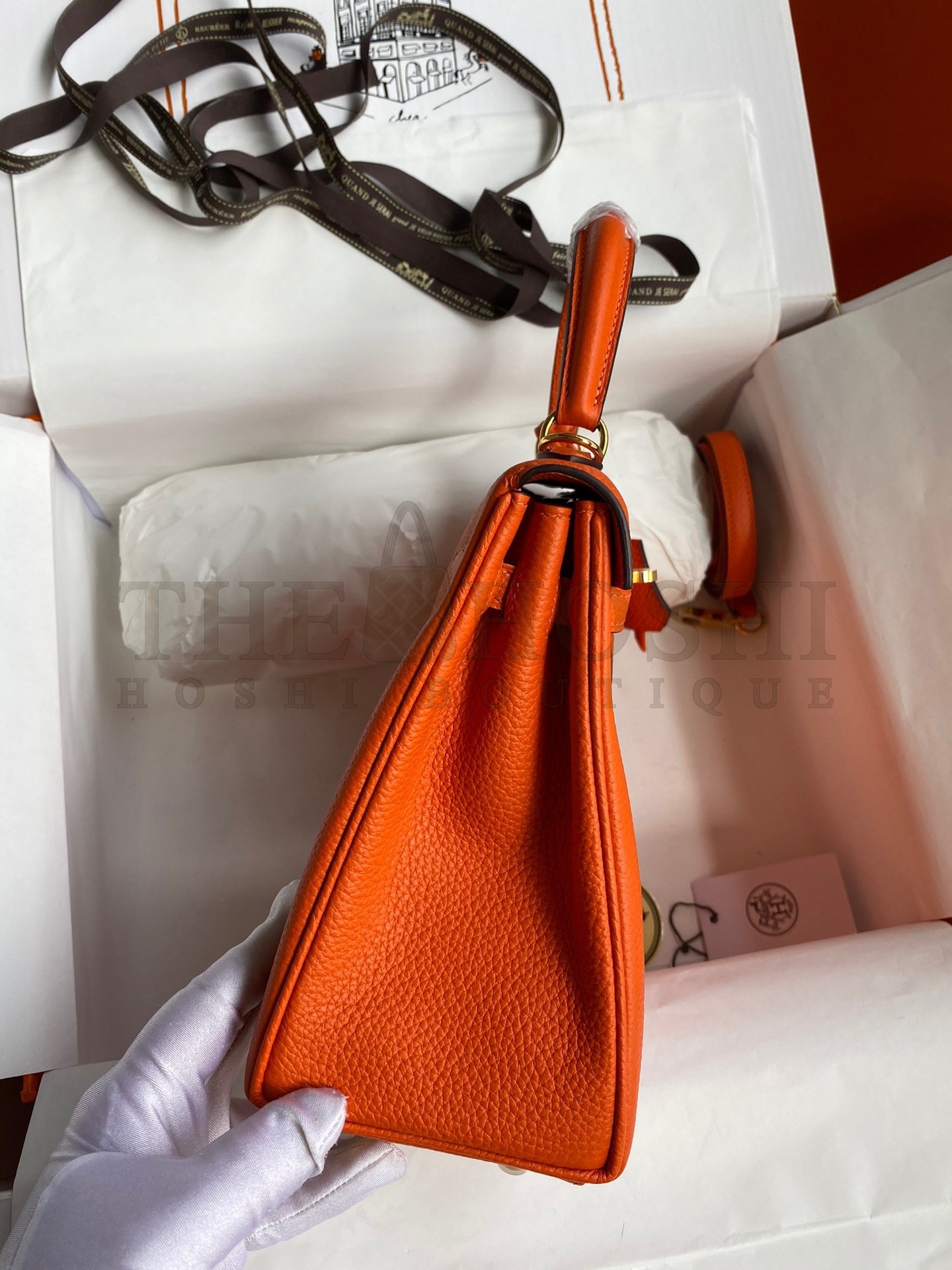 H**me5 Kelly Retourne 25 Handmade Bag In Orange Clemence Leather Master Quality