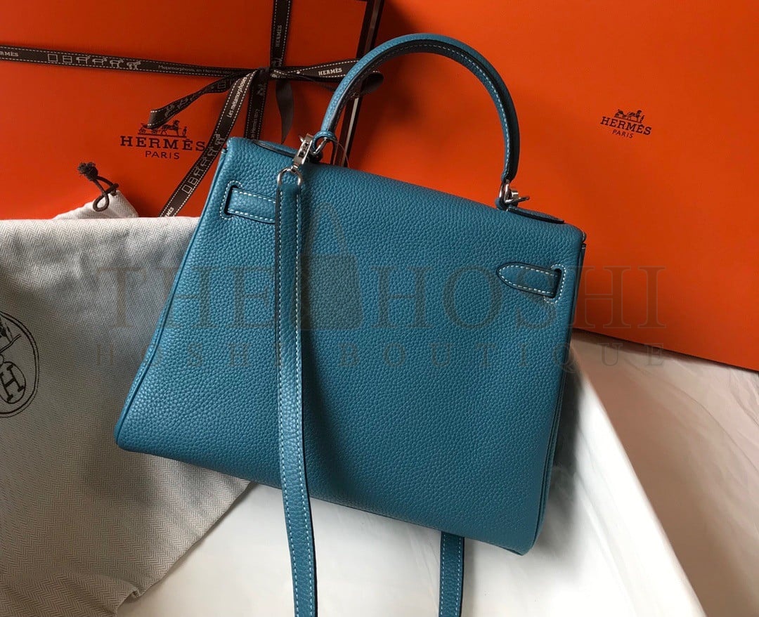H**me5 Kelly 25cm Retourne Bag in Blue Jean Clemence Leather PHW Master Quality