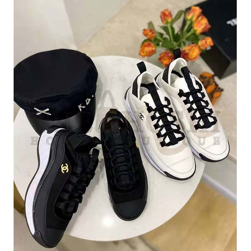 Ch**el Women Sneakers Suede Calfskin Velvet & Grosgrain Black Master Quality