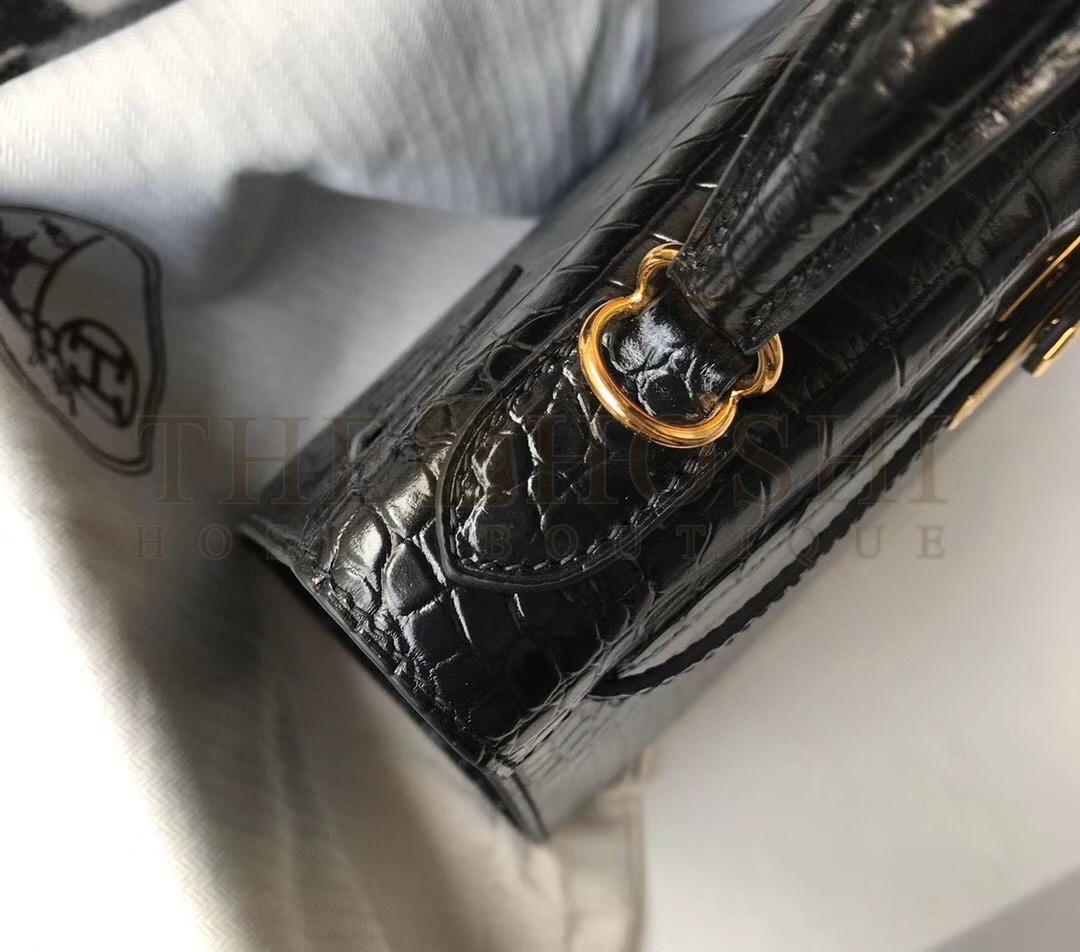 H**me5 Kelly 28cm Bag In Black Embossed Crocodile GHW Master Quality