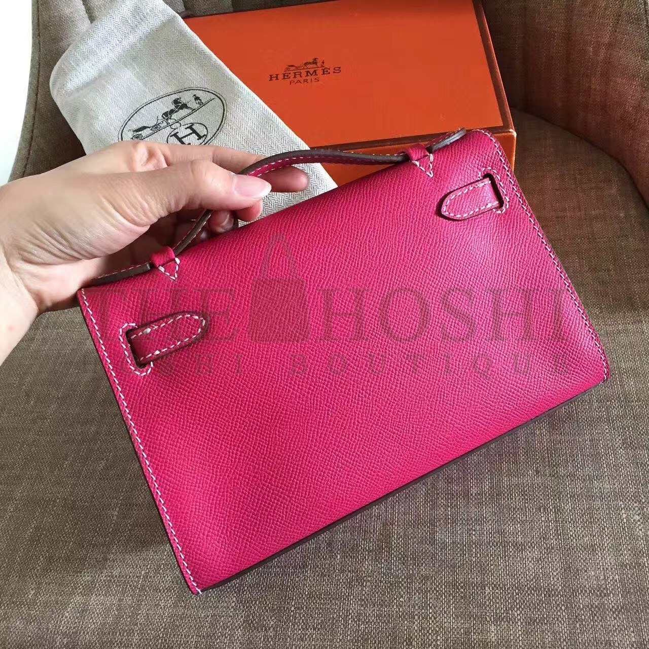 H**me5 Rose Red Kelly Pochette Epsom Handmade Bag Master Quality