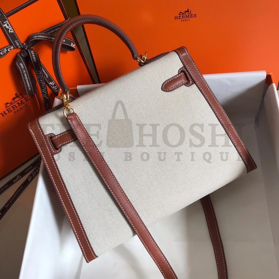 H**me5 Kelly 28cm Bag In Canvas With Barenia Leather Master Quality