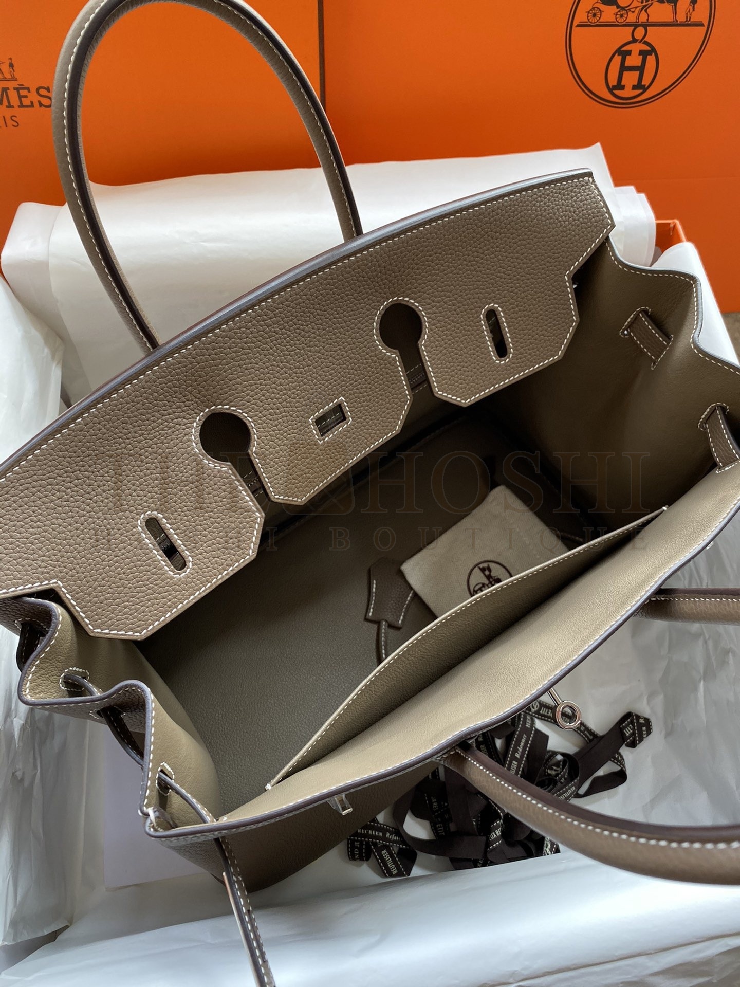 H**me5 Birkin 35 Retourne Handmade Bag In Taupe Clemence Leather Master Quality