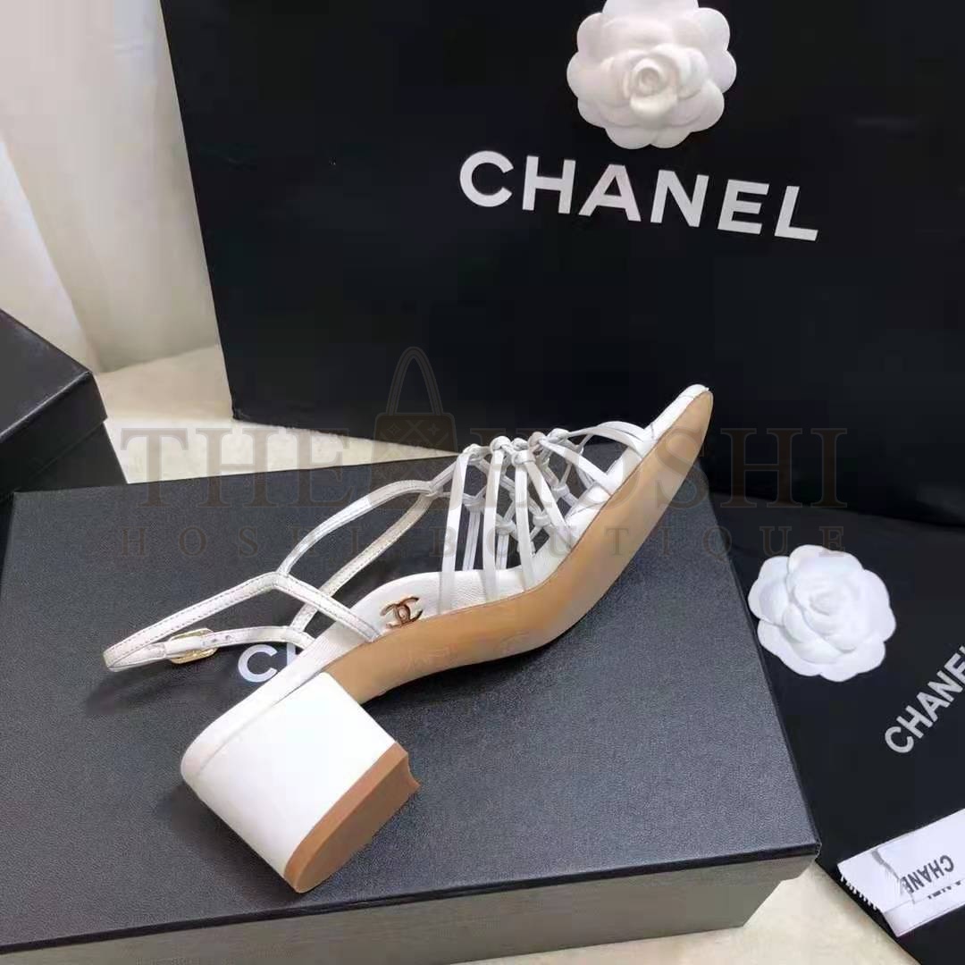 Ch**el Women Sandals Lambskin White 5 cm Heel Master Quality