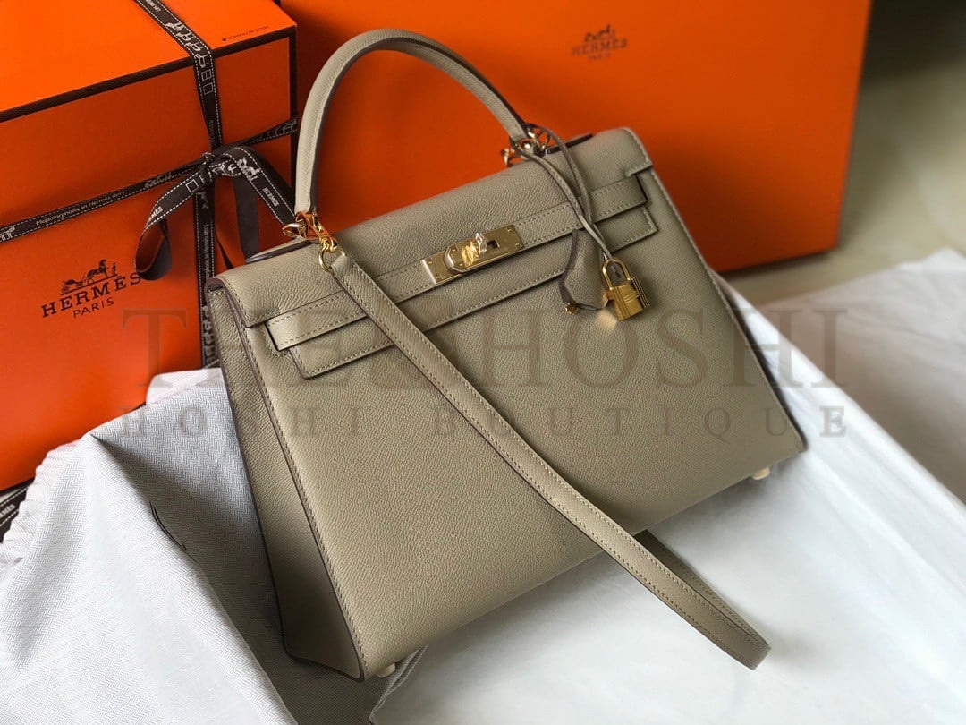 H**me5 Kelly 32cm Sellier Bag in Tourterelle Epsom Calfskin GHW Master Quality