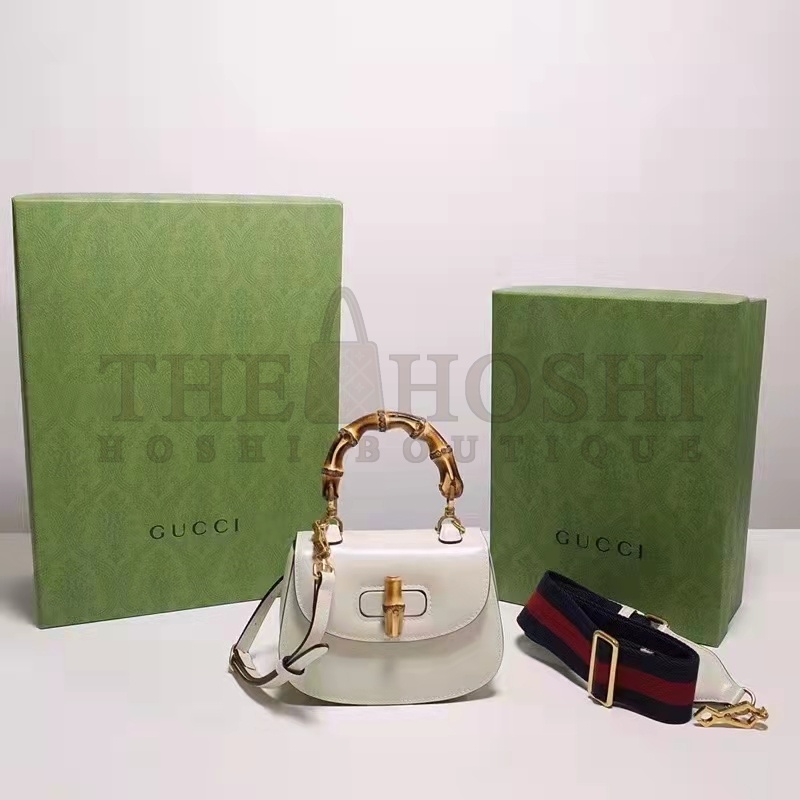 Gvc*1 Women Bamboo 1947 Mini Top Handle Bag White Leather Bamboo Hardware Master Quality