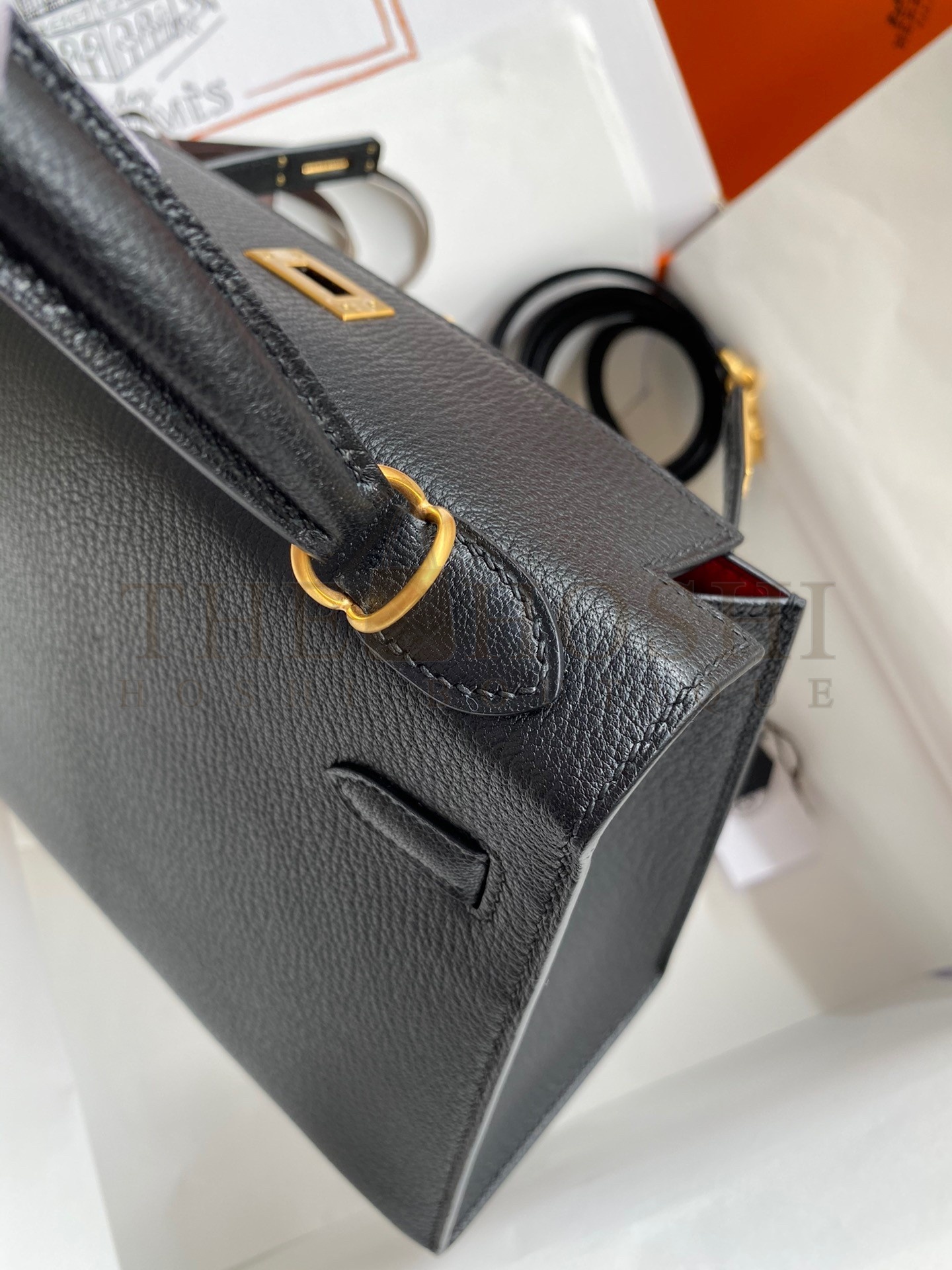 H**me5 Kelly Sellier 25 Handmade Bag In Black Mysore Goatskin Master Quality