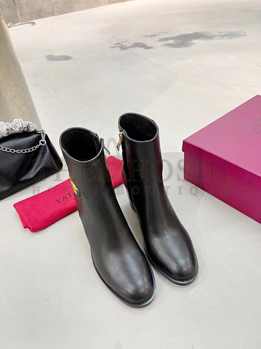 Va1e*ntin0 VLogo Ankle Boots 75mm In Black Leather Master Quality
