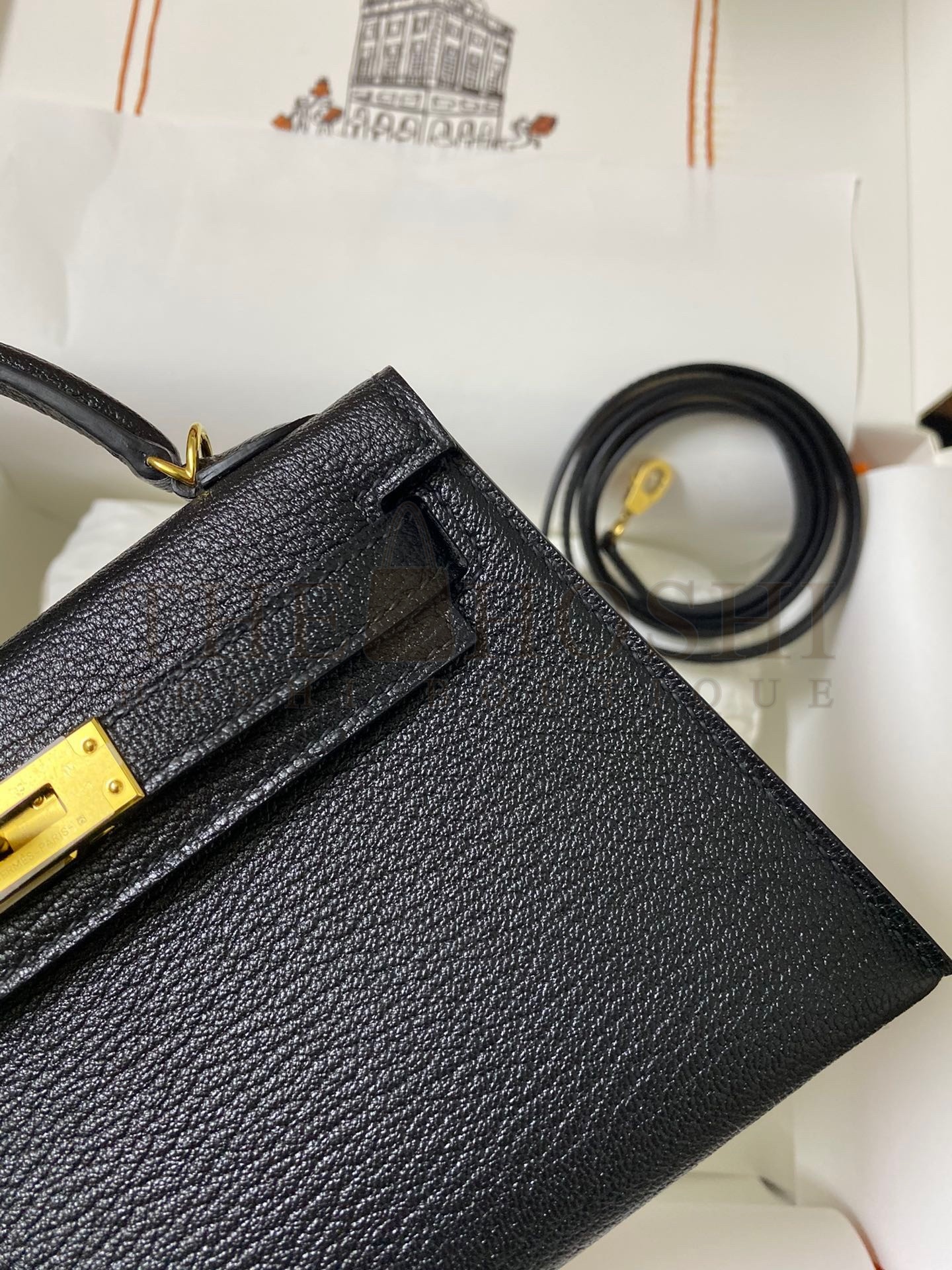 H**me5 Kelly Mini II Sellier Handmade Bag In Black Chevre Mysore Leather Master Quality