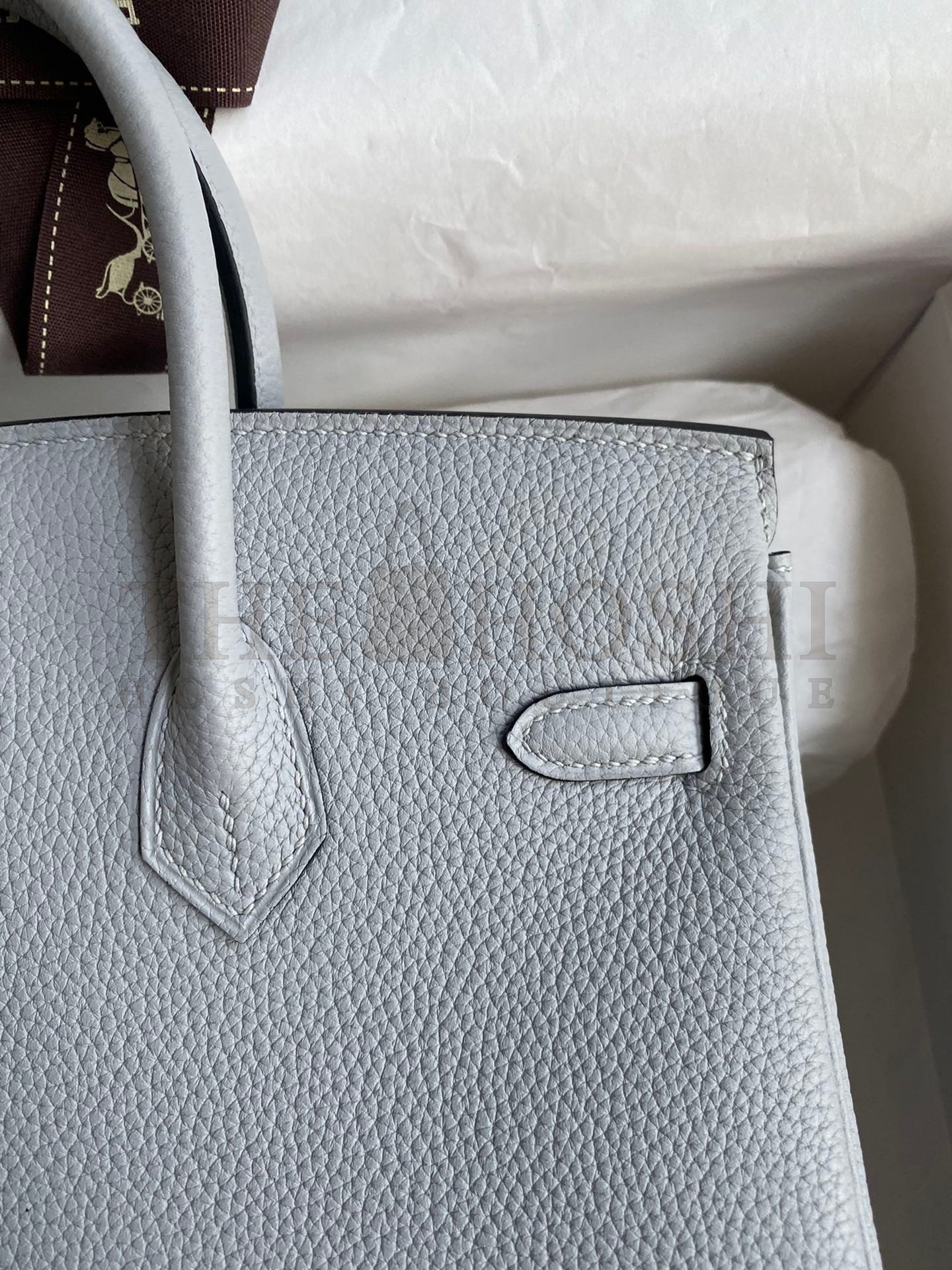 H**me5 Birkin 25 Retourne Handmade Bag In Blue Glacier Clemence Leather Master Quality