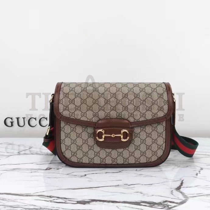 Gvc*1 Unisex Gvc*1 Horsebit 1955 Crossbody Bag Beige Ebony GG Svp*me Canvas Brown Leather Master Quality