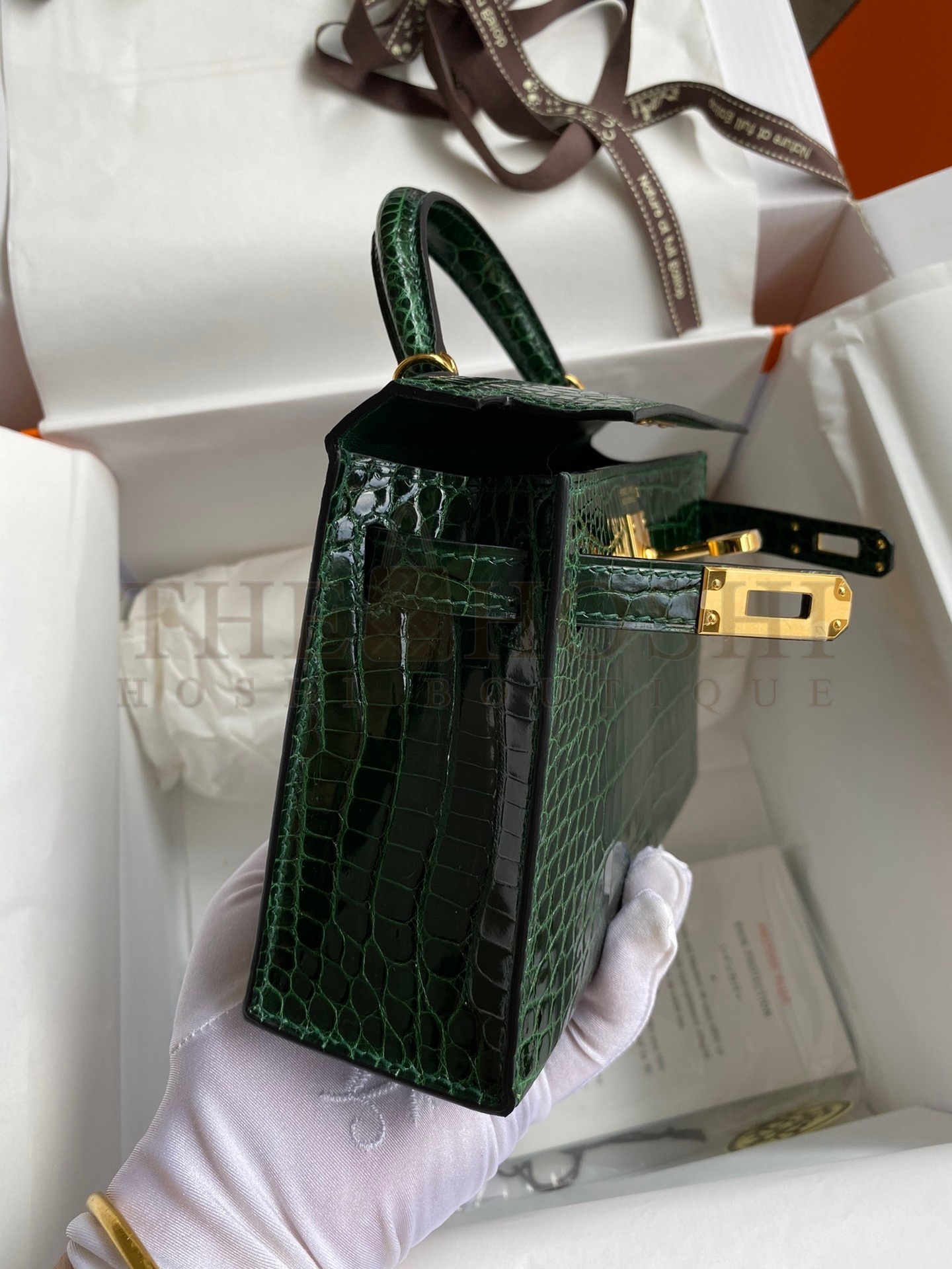 H**me5 Kelly Mini II Sellier Handmade Bag In Malachite Shiny Alligator Leather Master Quality