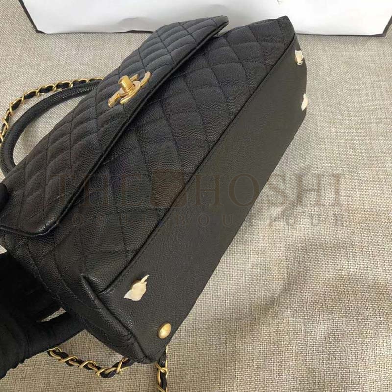 Ch**el Women Flap Bag with Top Handle in Grained Calfskin-Black Master Quality