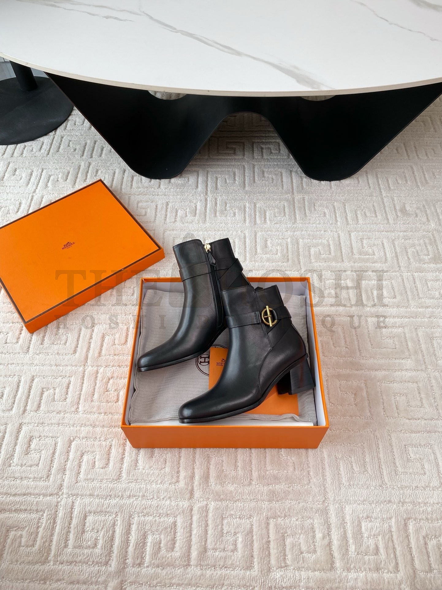 H**me5 Jill 60 Ankle Boots in Black Calfskin Master Quality