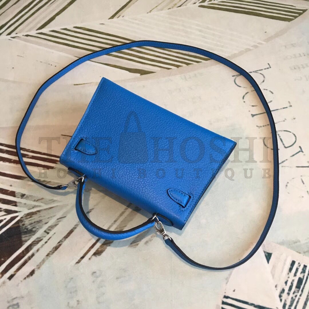 H**me5 Blue Chevre Kelly Mini II Handmade Bag Master Quality