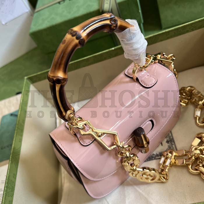 Gvc*1 Women Bamboo 1947 Mini Top Handle Bag Light Pink Patent Leather Master Quality