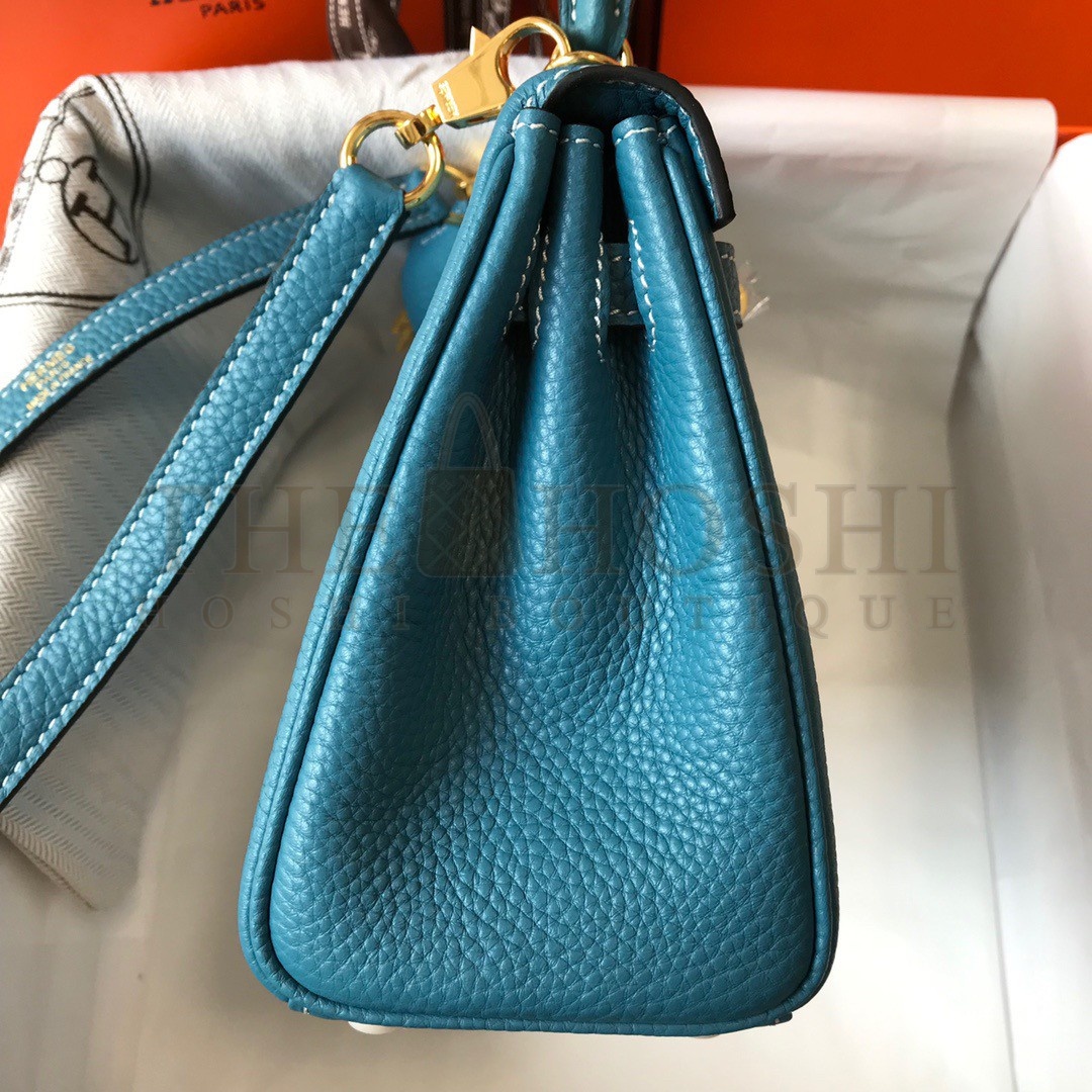 H**me5 Kelly 20cm Bag In Blue Jean Clemence Leather GHW Master Quality
