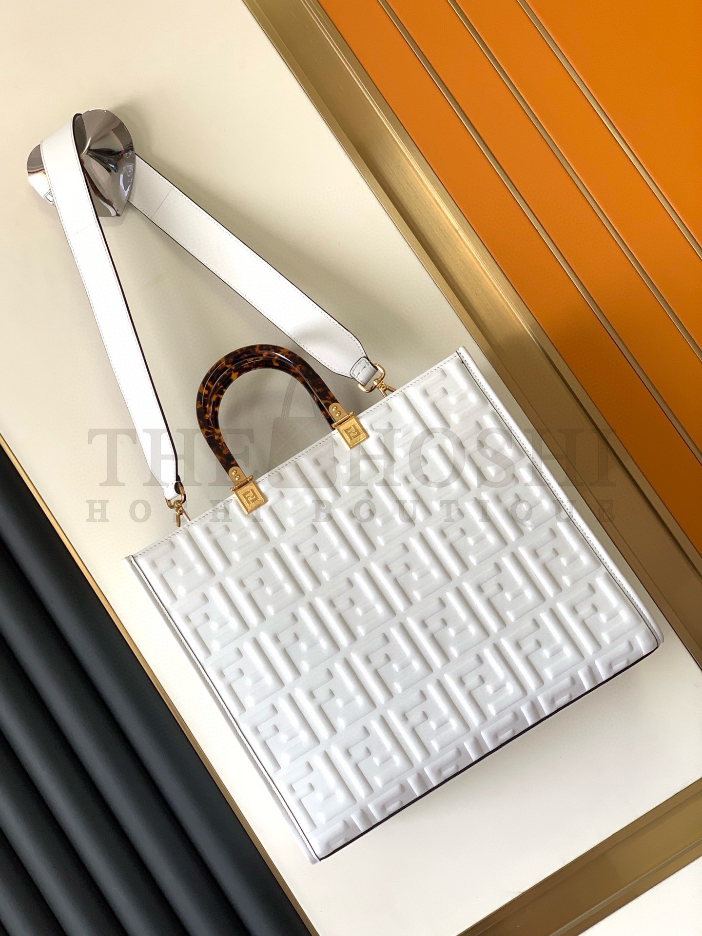 F**di Sunshine Medium Tote Bag In White FF Calfskin Master Quality