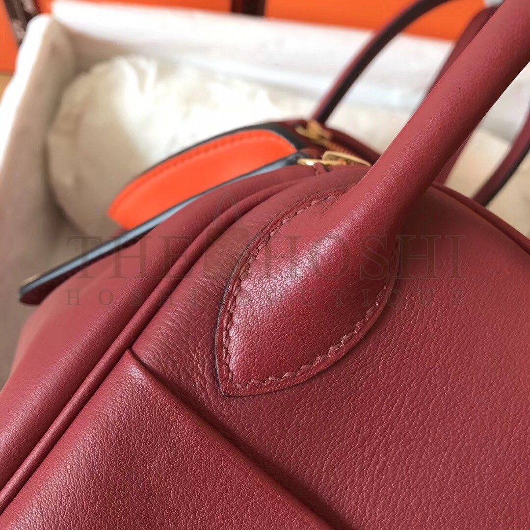 H**me5 Bicolor Lindy 30cm Swift Bordeaux Handmade Bag Master Quality