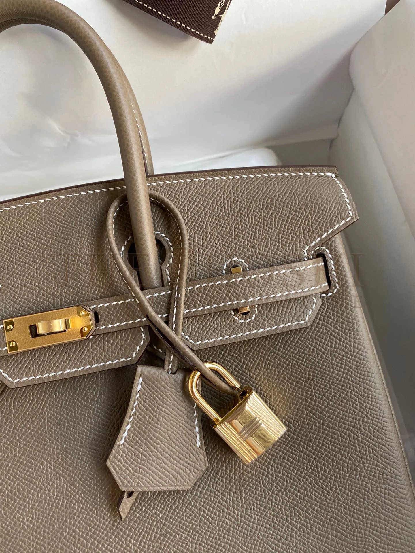 H**me5 Birkin 25 Retourne Handmade Bag In Taupe Epsom Calfskin Master Quality