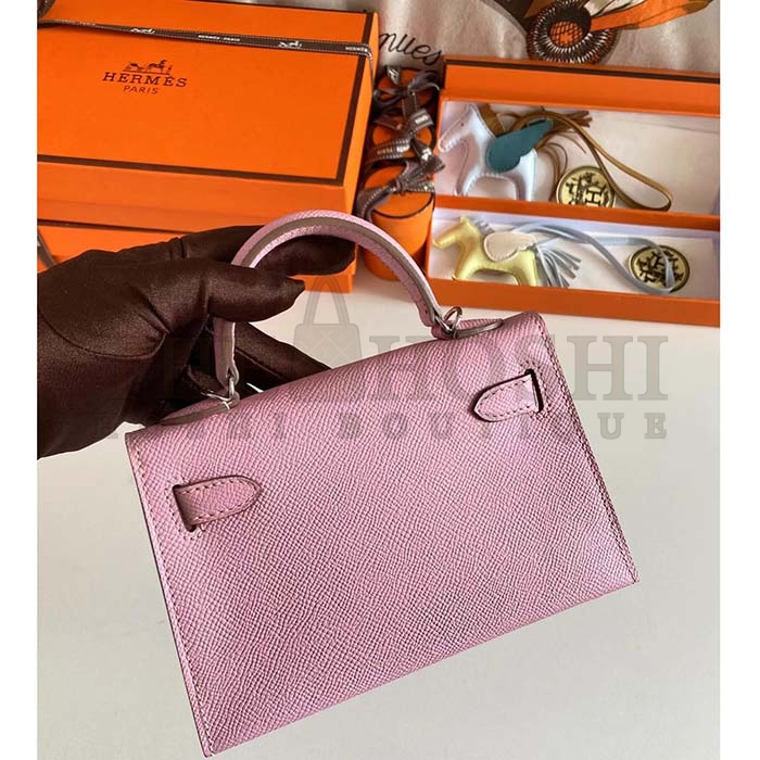 H**me5 Women Mini Kelly 20 Bag Epsom Leather Silver Hardware-Light Purple Master Quality