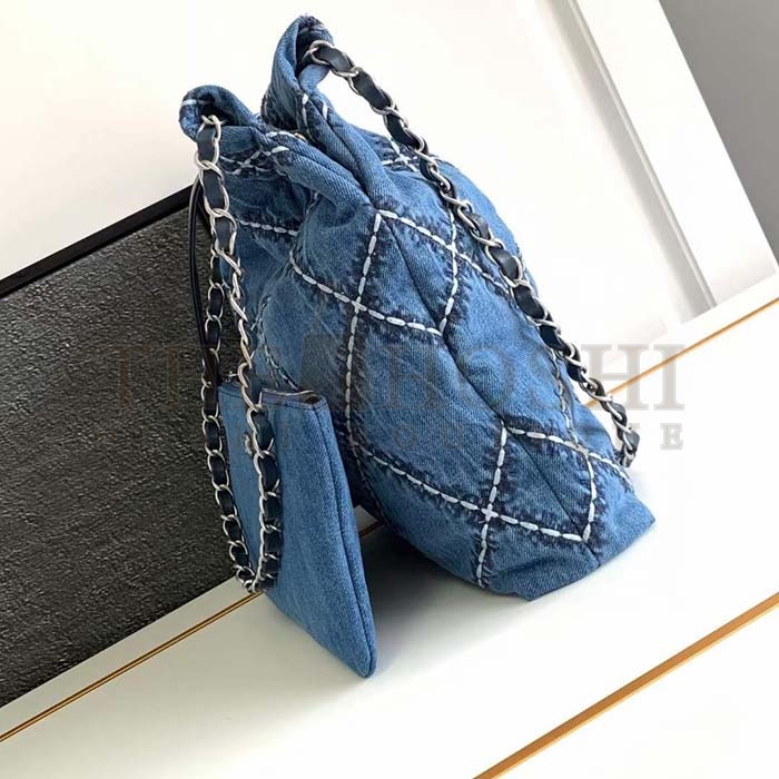 Ch**el Women CC 22 Handbag Stitched Denim Silver Metal Blue 20cm and 36cm Master Quality