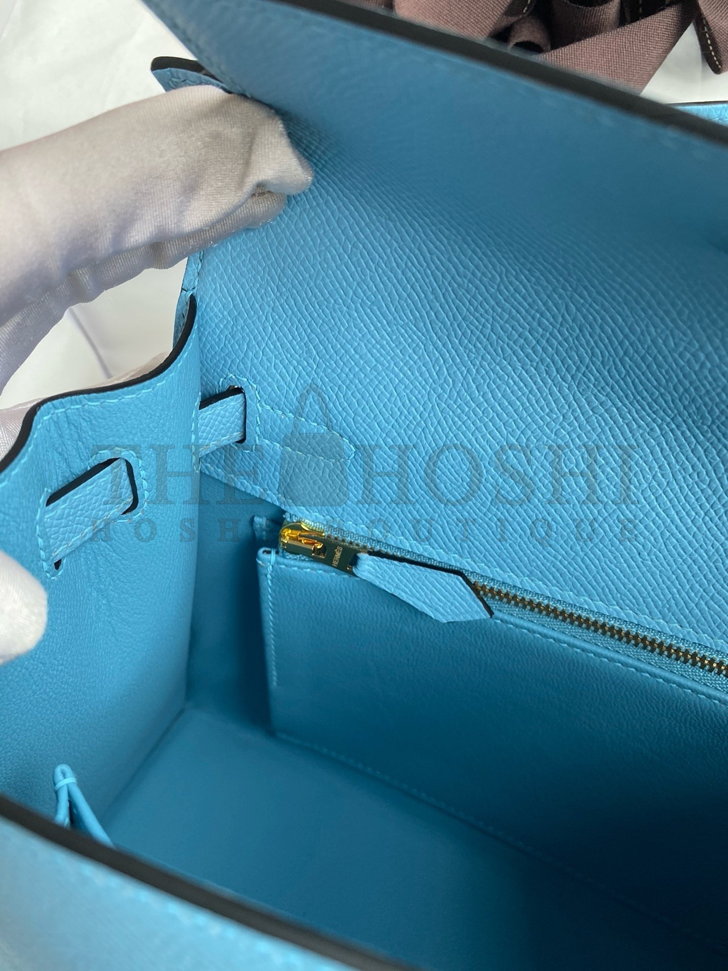 H**me5 Kelly Sellier 25 Handmade Bag In Blue Candy Epsom Calfskin Master Quality