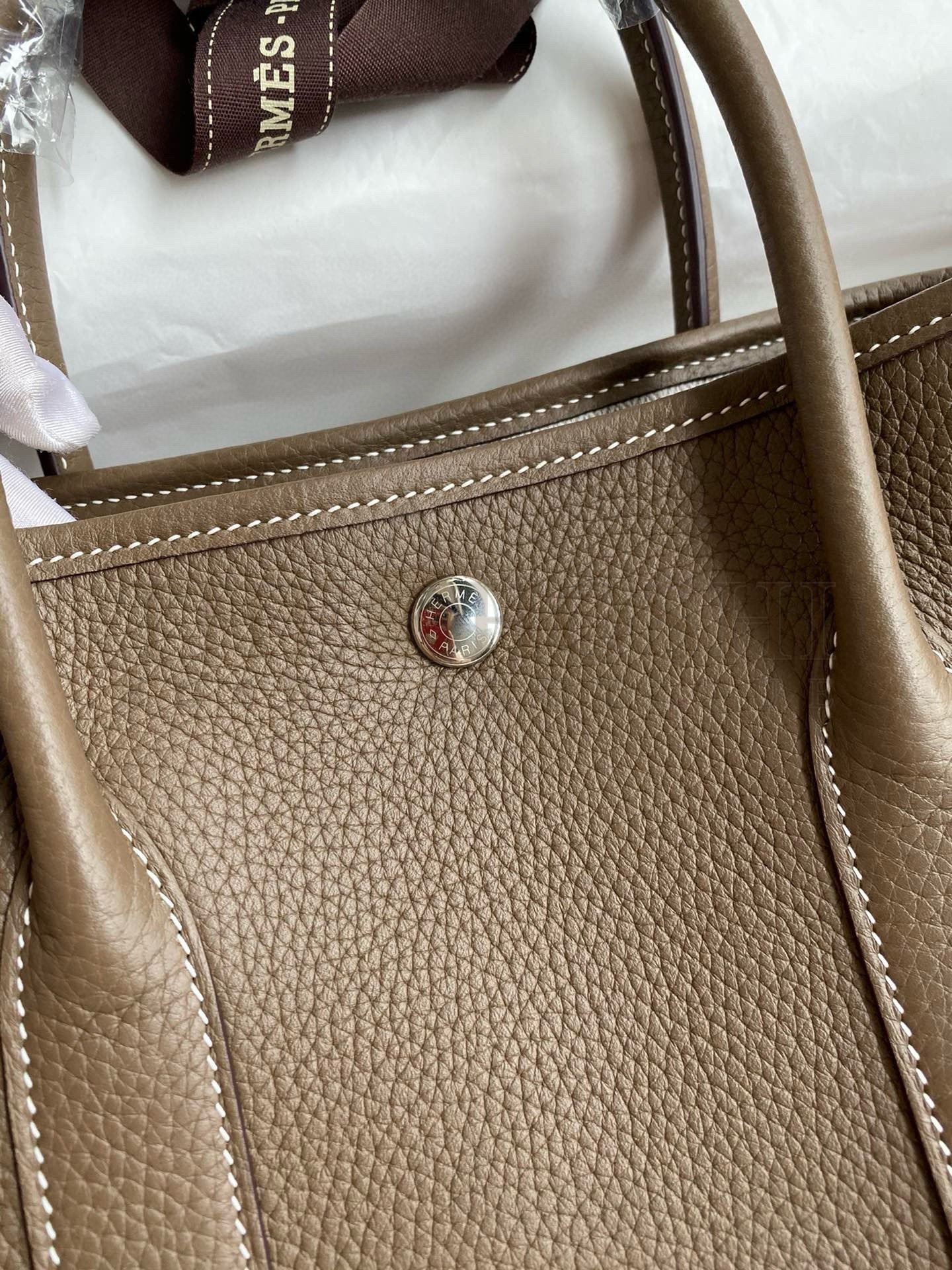 H**me5 Garden Party 30 Handmade Bag in Taupe Clemence Leather Master Quality