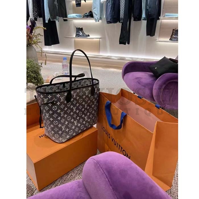 L0vis Vvtt0n LV Women Neverfull MM Tote Gray Denim Textile Jacquard Master Quality