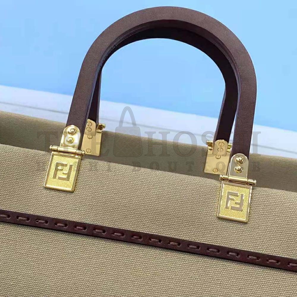F**di Women F**di Sunshine Medium Beige Canvas Bag Master Quality