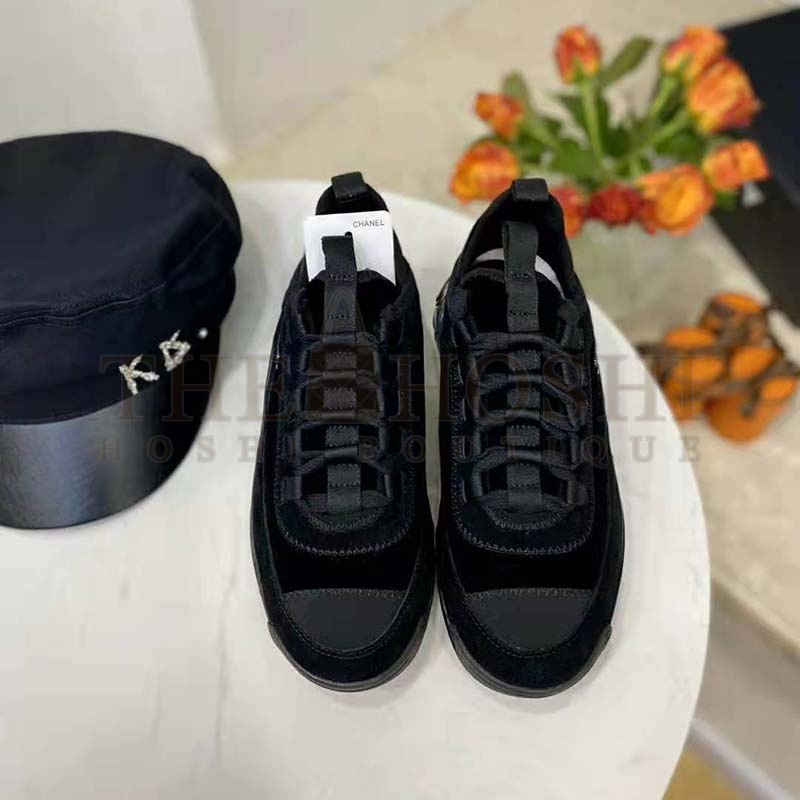 Ch**el Women Sneakers Suede Calfskin Velvet & Grosgrain Black Master Quality