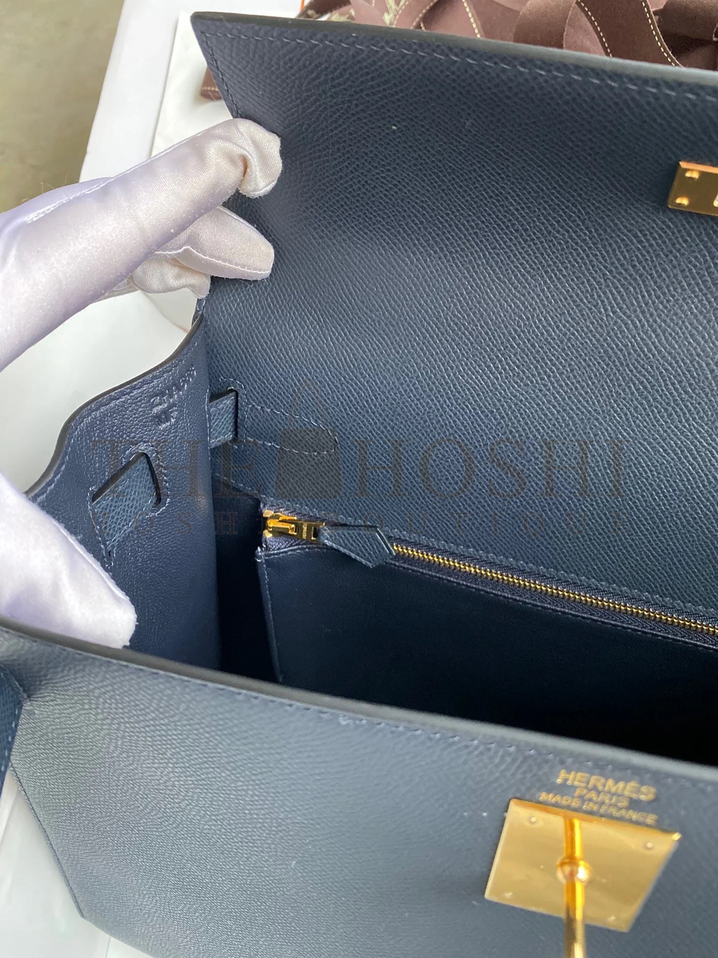 H**me5 Kelly Sellier 32 Handmade Bag In Blue Indigo Epsom Calfskin Master Quality