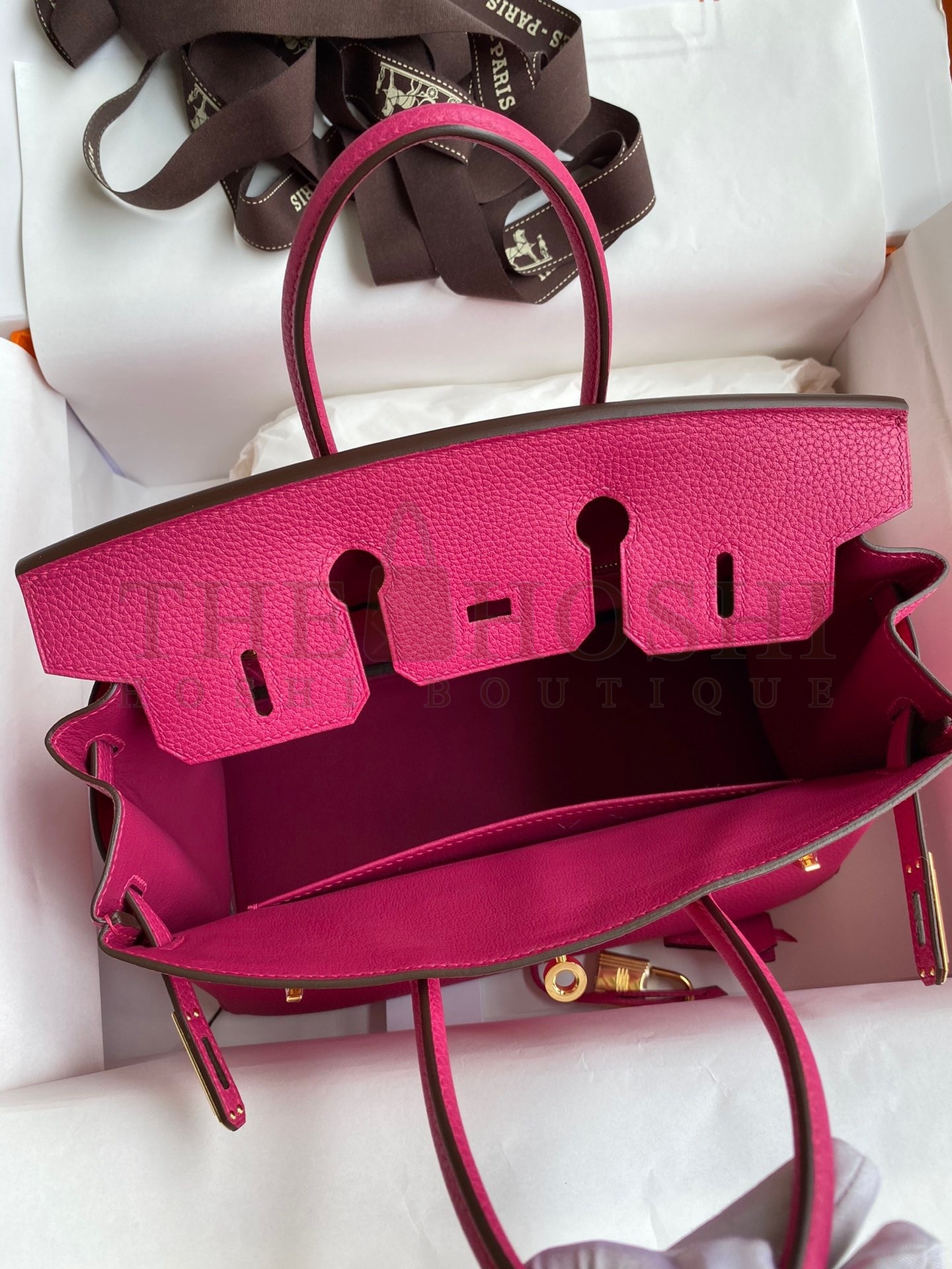 H**me5 Birkin 25 Retourne Handmade Bag In Rose Tyrien Clemence Leather Master Quality