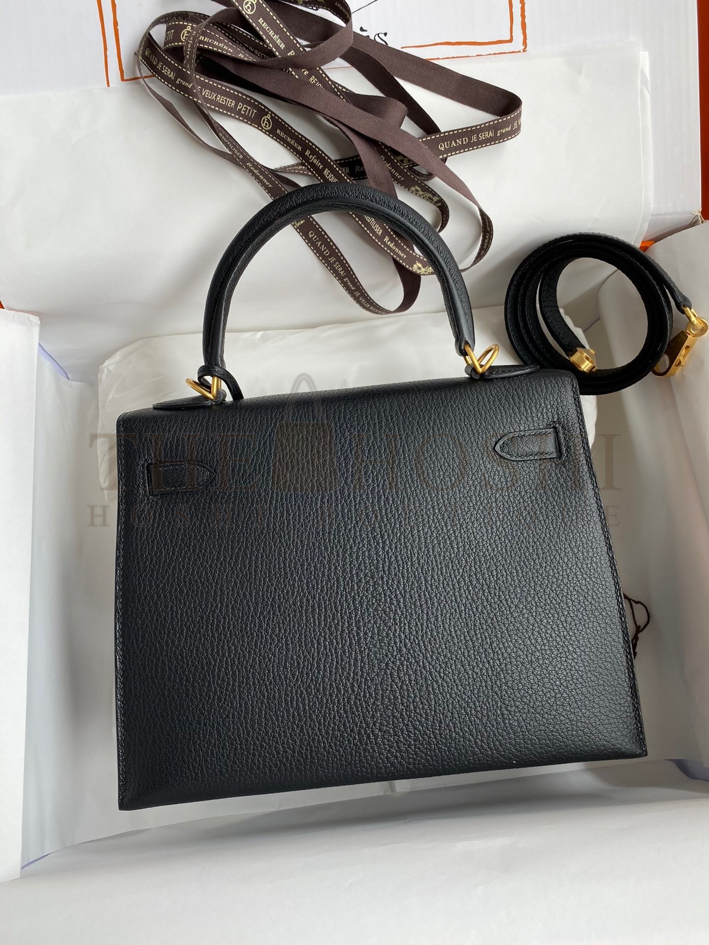 H**me5 Kelly Sellier 25 Handmade Bag In Black Mysore Goatskin Master Quality