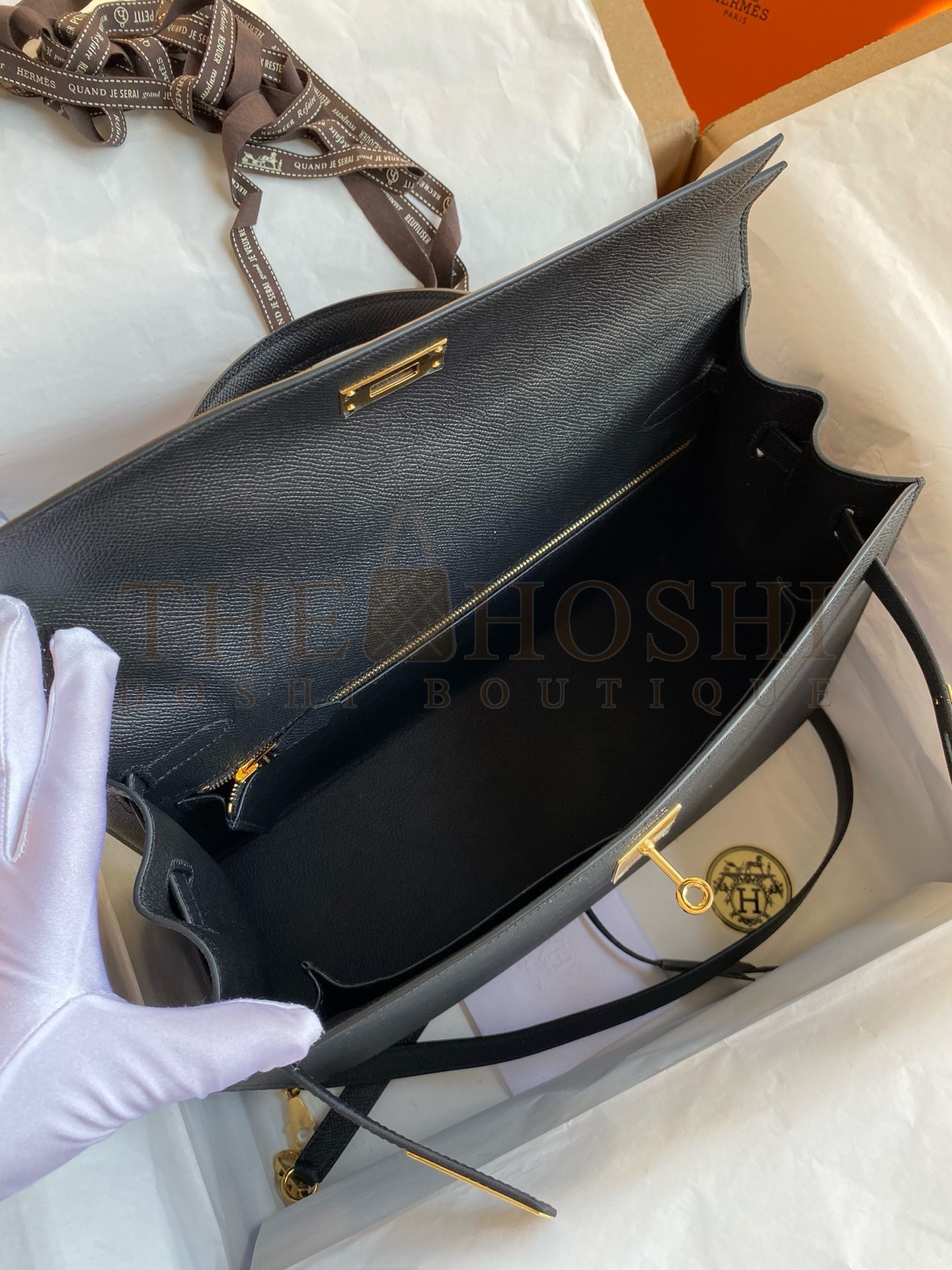H**me5 Kelly Sellier 35 Handmade Bag In Black Epsom Calfskin Master Quality