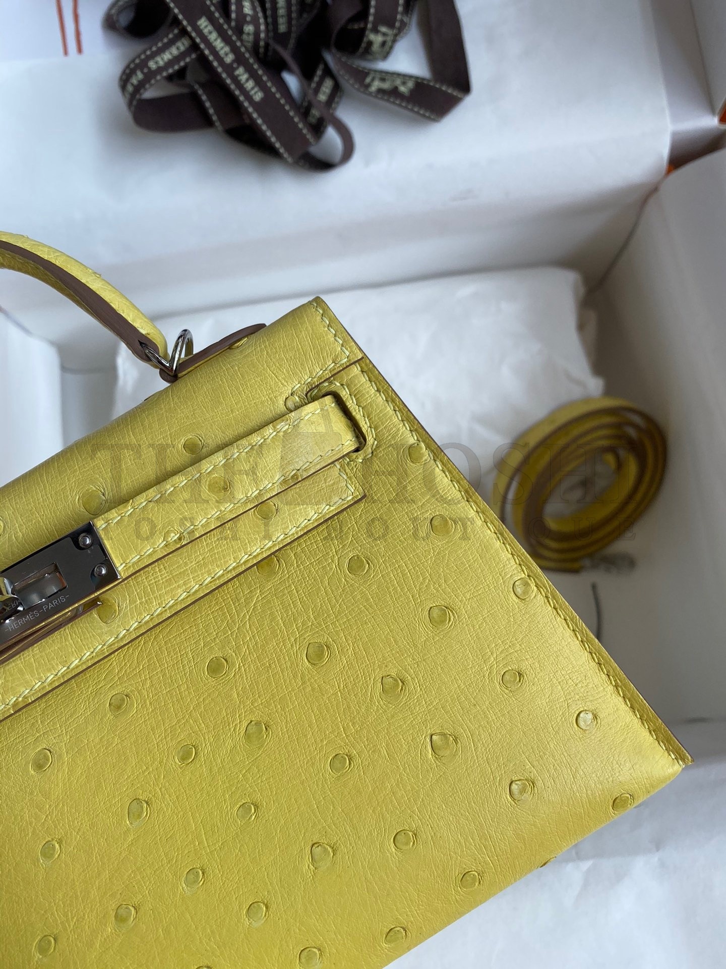 H**me5 Kelly Mini II Sellier Handmade Bag In Lime Ostrich Leather Master Quality