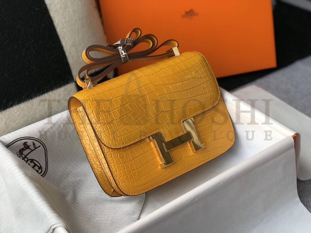 H**me5 Constance 24cm Bag In Yellow Embossed Crocodile Master Quality