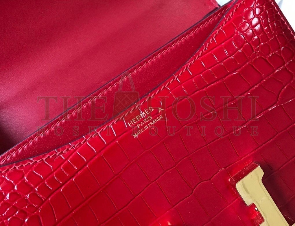 H**me5 Constance 18cm Bag In Red Embossed Crocodile Master Quality