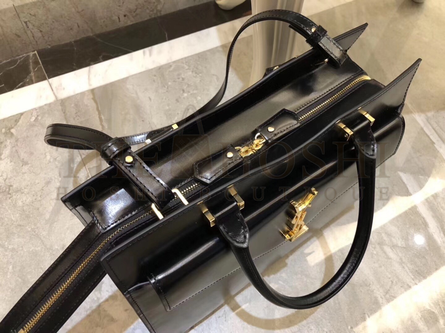 Sa1nt Lau*nt Medium Uptown Tote In Black Smooth Leather Master Quality