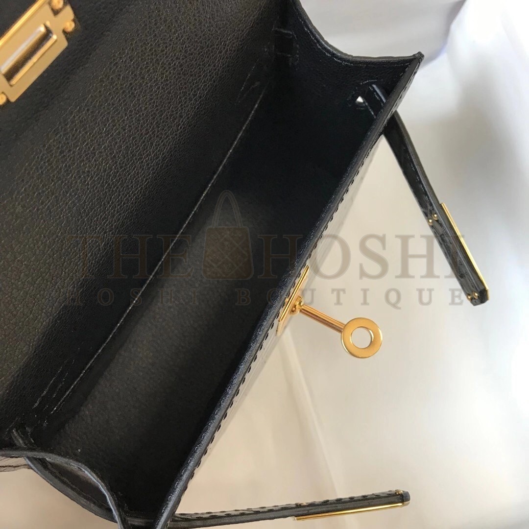 H**me5 Kelly Mini II Bag In Black Embossed Crocodile Calfskin Master Quality
