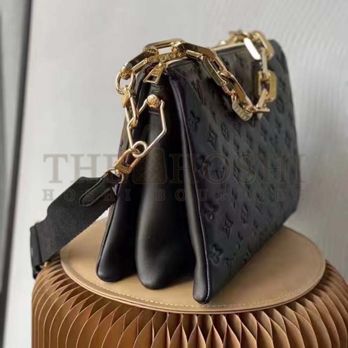 L0vis Vvtt0n LV Women Coussin MM Handbag Black Monogram Embossed Puffy Lambskin Master Quality