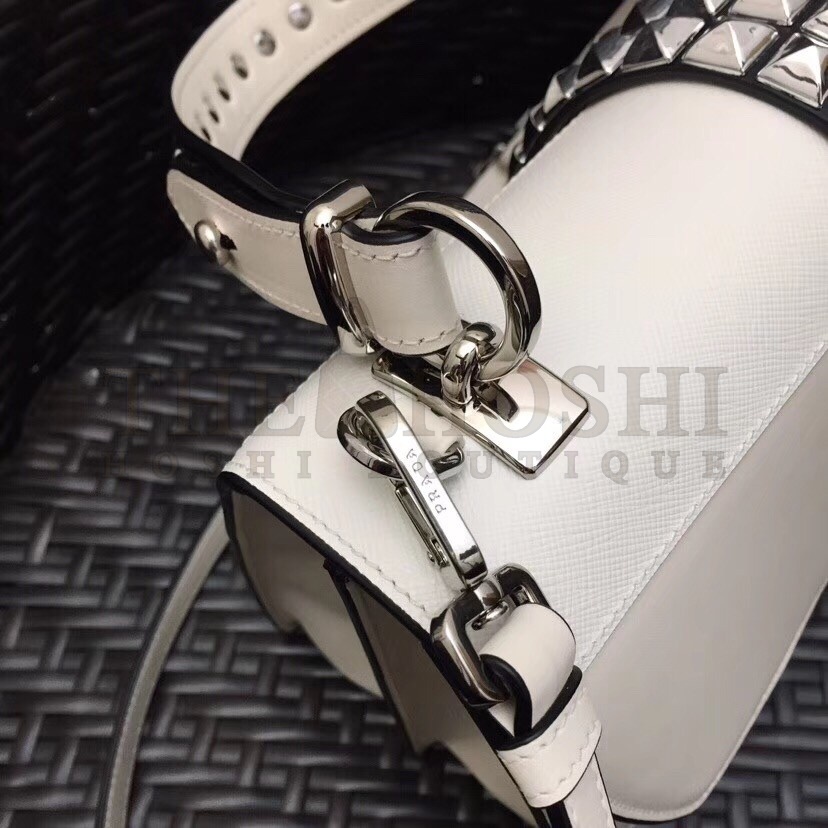 Pra*a Elektra Shoulder Bag In White Calfskin Master Quality