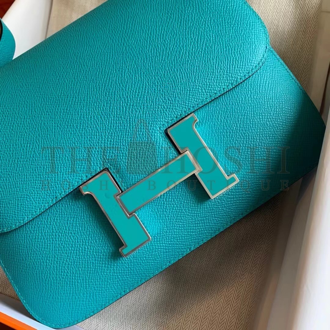 H**me5 Constance Enamel 18 Handmade Bag In Blue Paon Epsom Calfskin Master Quality
